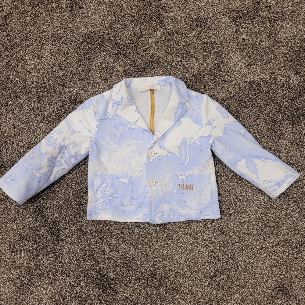 Alviero Martini 1a Classe Junior Geo Map Print Blue Cotton Blazer Jacket 12M